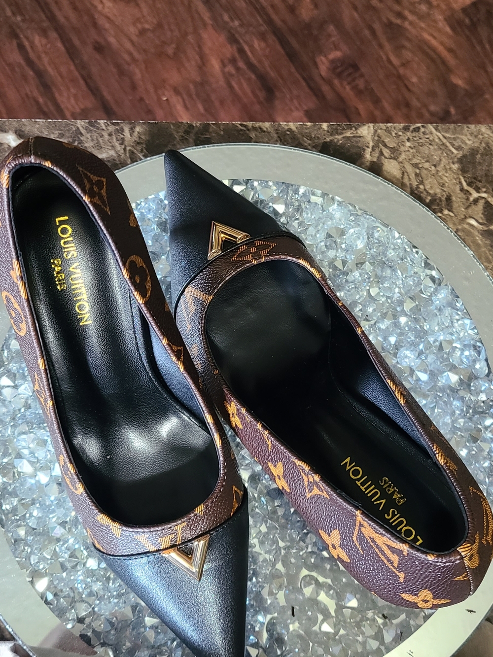 Louis Vuitton Black and Brown Monogram Pointed-Toe Heels - Picture 9 of 9